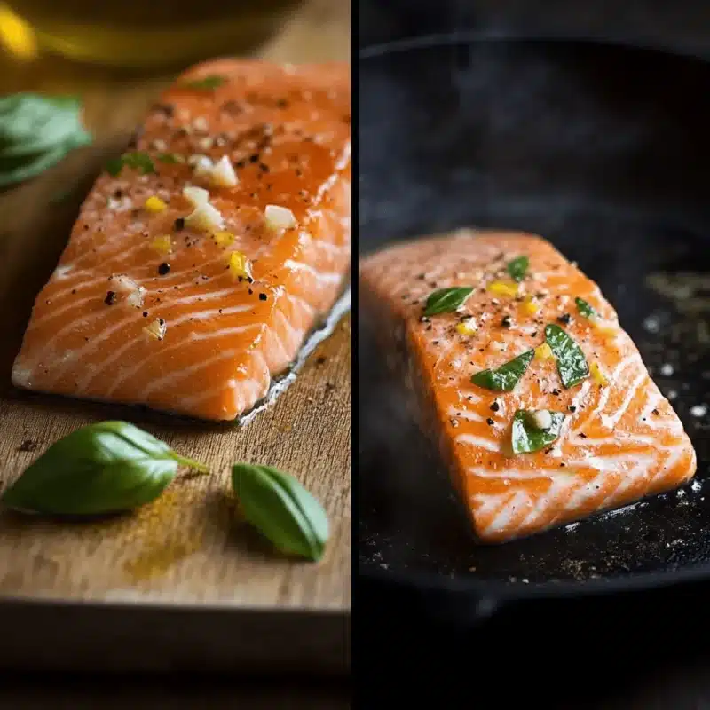 Preparing and pan-searing salmon for Lemon Basil Salmon Rolls