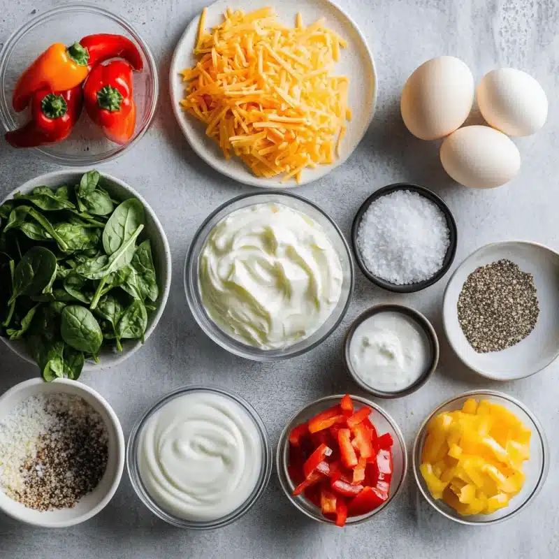 Flat lay of ingredients for egg cupcakes with yogurt