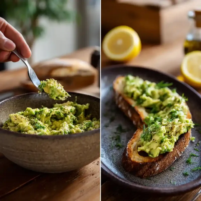 Mashing avocado and spreading it on toast