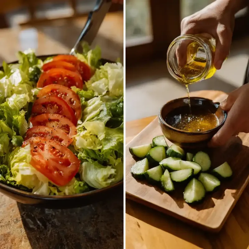 Preparing vegetables for Mediterranean Salad