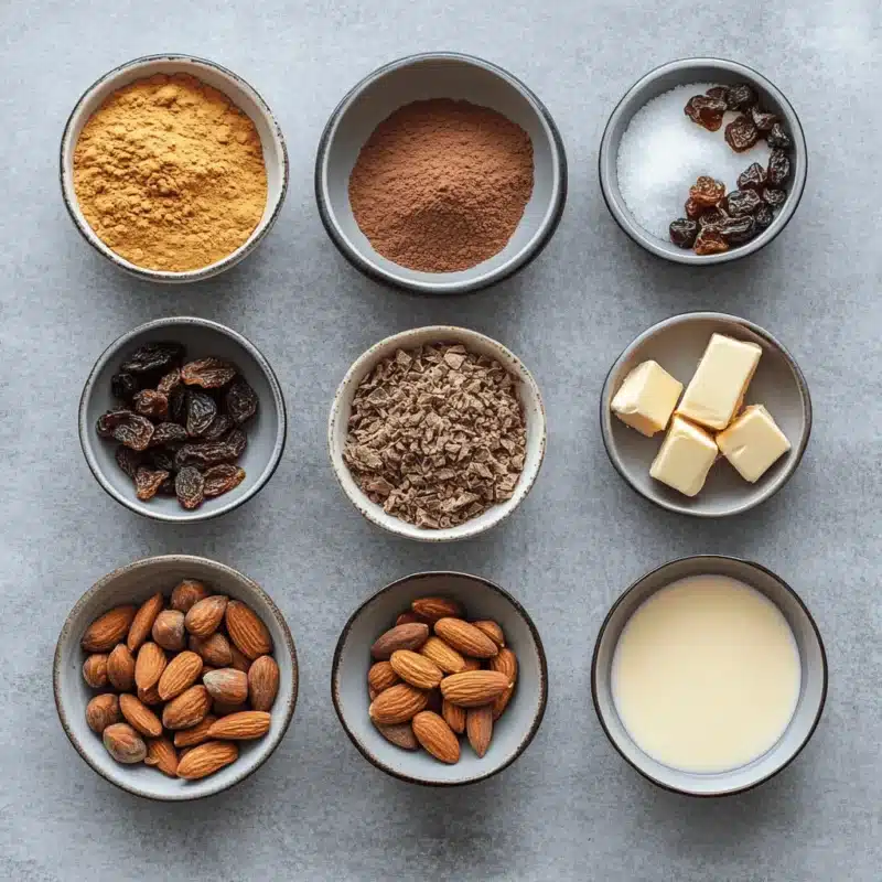 Lazy Cake ingredients arranged in bowls on kitchen countertop