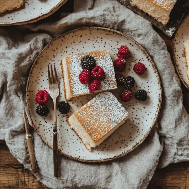 Lazy Cake slices garnished and served on rustic table