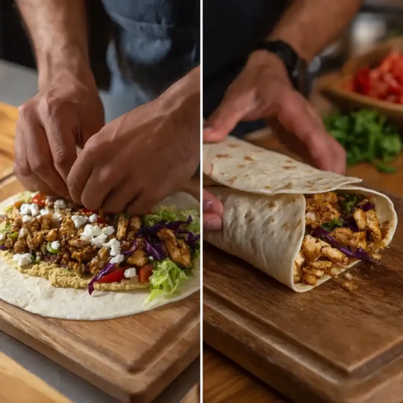 Cooking and assembling a Mediterranean breakfast burrito in a home kitchen step 2