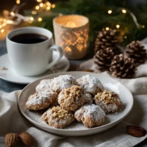 Festive platter with Melomakarona and Kourabiedes served with Greek coffee