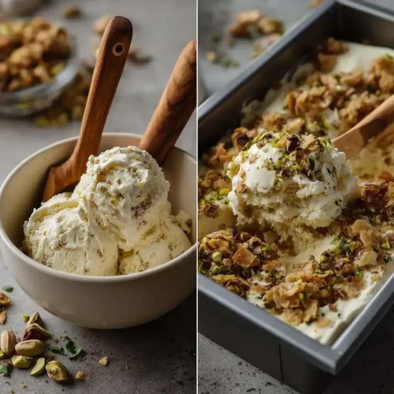 Baking the flaky baklava layers before mixing into the ice cream