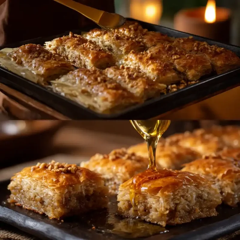 Folding crisp baklava crumbles into freshly churned ice cream