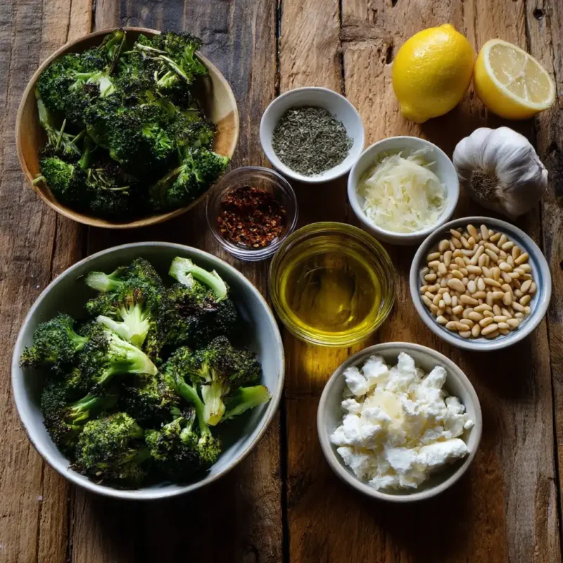 Fresh ingredients for Mediterranean charred broccoli recipe
