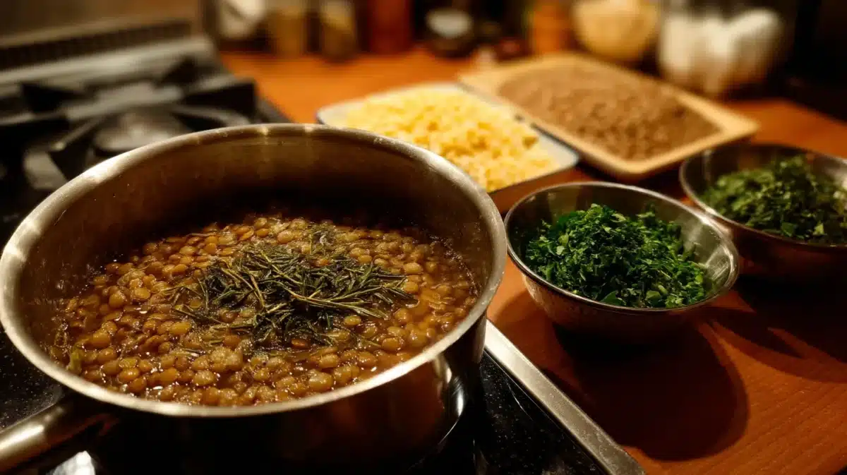 Cooking lentils for Lentil Tabbouleh Salad