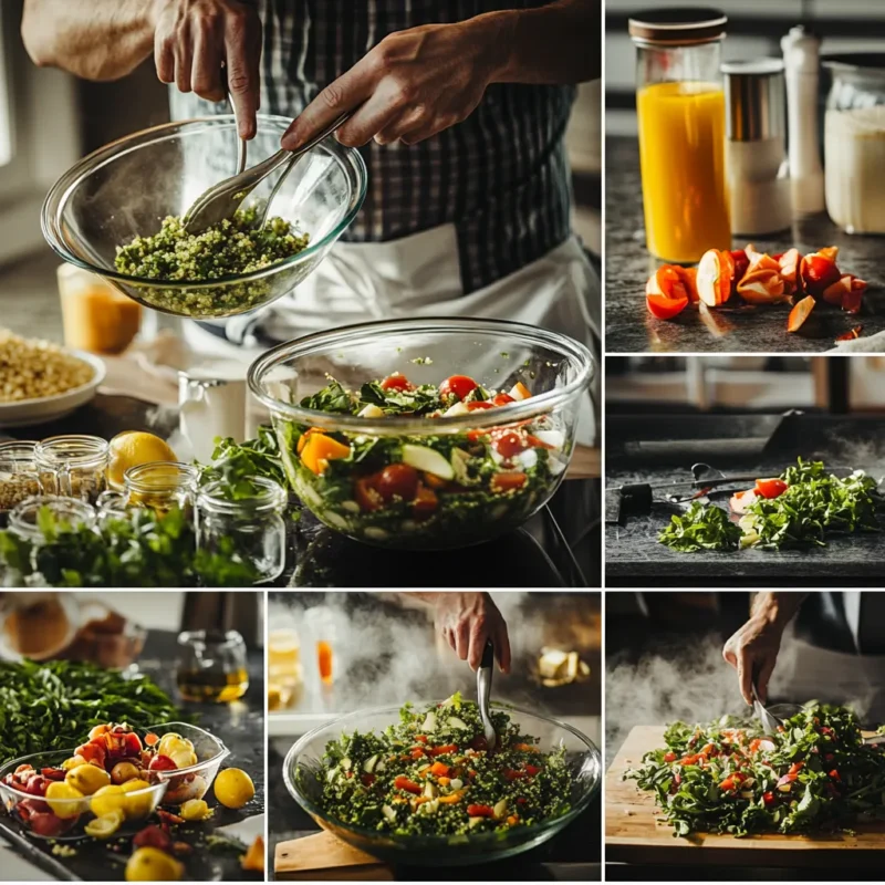 Step-by-step preparation of the Costco Mediterranean Salad recipe.