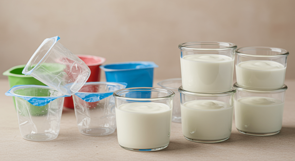 Homemade yogurt in glass vs. store-bought in plastic