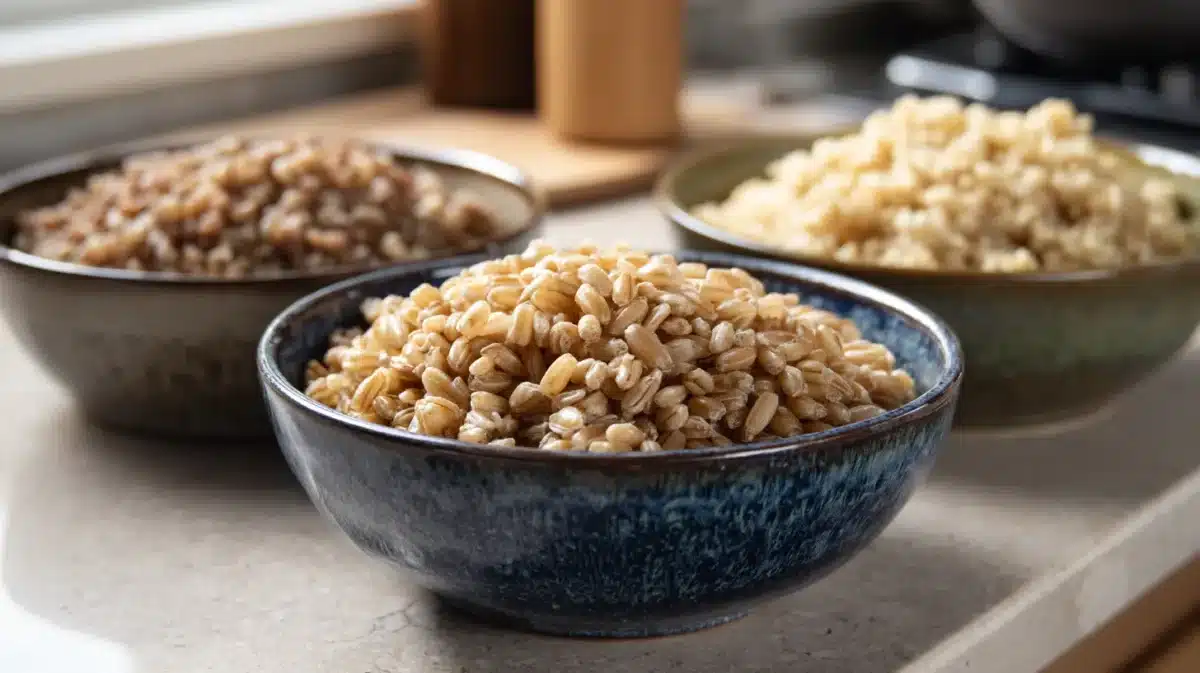 Whole grains for Mediterranean bowls: farro, quinoa, and rice