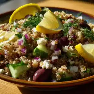 Greek Quinoa Salad with Lemon and Dill in a bowl