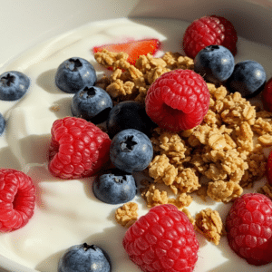 Greek yogurt with berries and granola