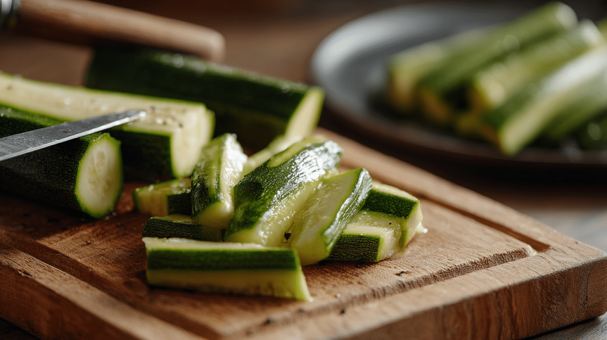 Preparing zucchini for herbed quinoa stuffing