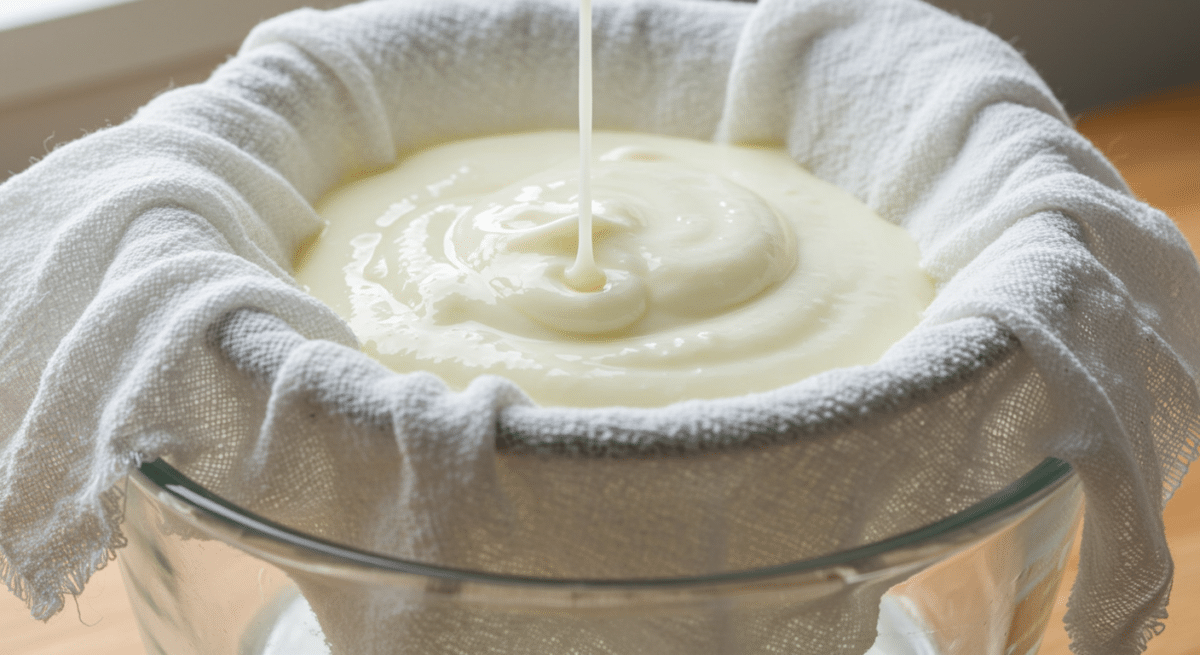 Homemade Greek yogurt straining process