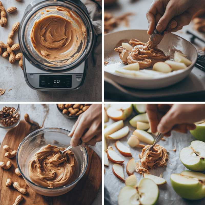 Step-by-step process of turning peanuts into smooth homemade peanut butter