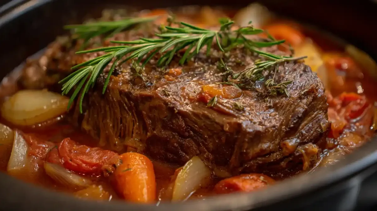 Italian stracotto pot roast made in a crockpot