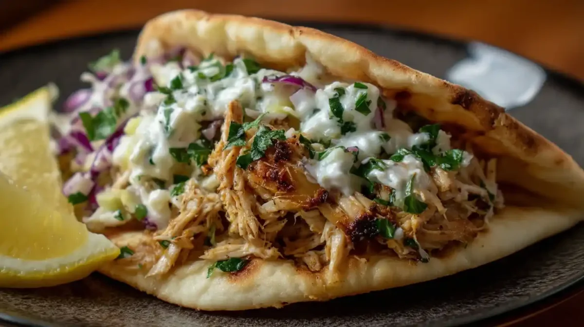 Mediterranean chicken tacos with herbs and yogurt sauce