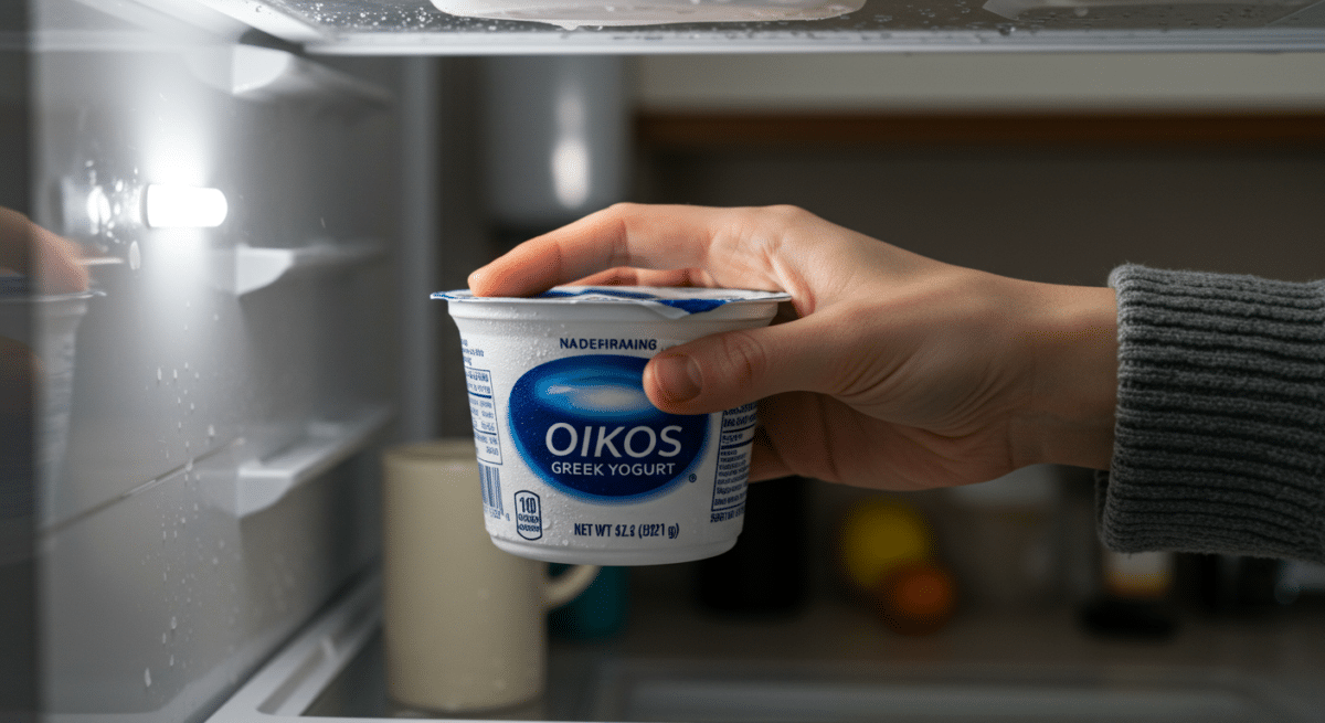 Morning routine with Oikos Greek Yogurt from the fridge