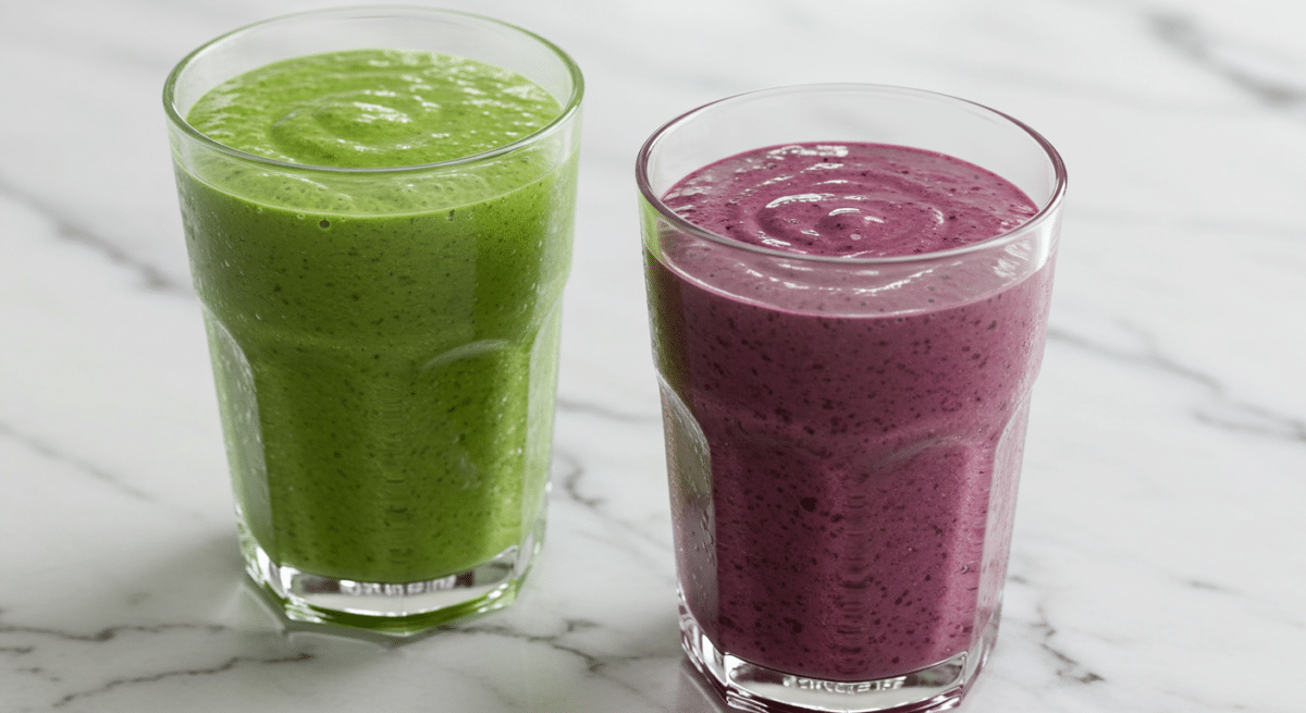 Oikos Greek Yogurt smoothies with berries and spinach