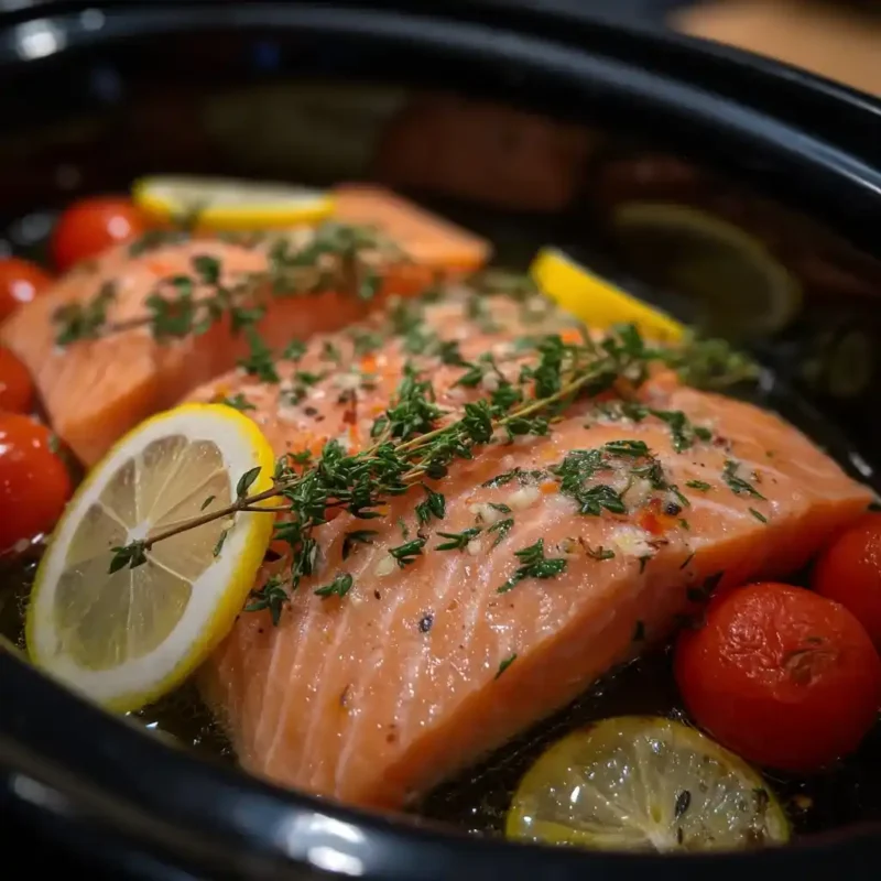 preparing slow-cooked salmon with Mediterranean herbs