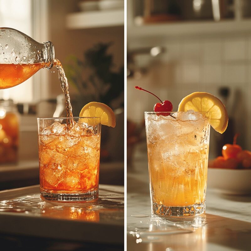 Pouring and garnishing the Purple Rain Drink