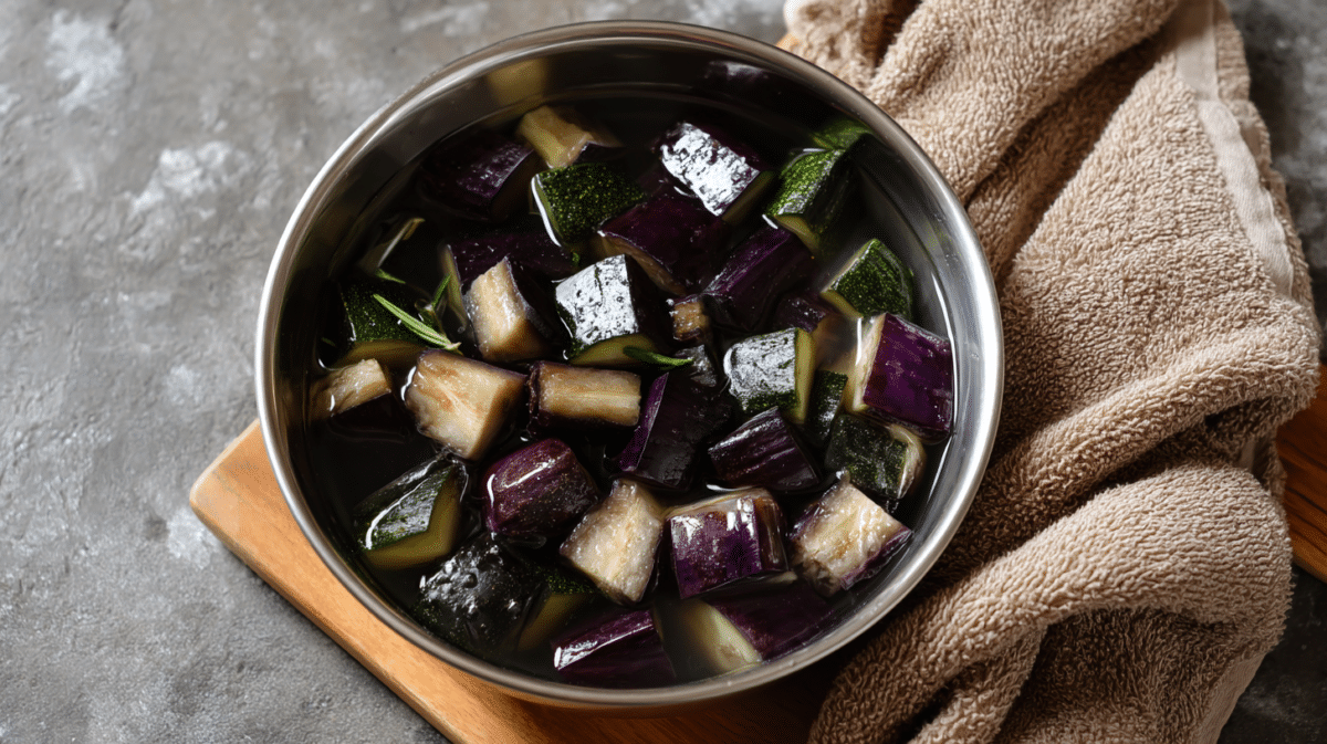 Soaking salted eggplant for Moroccan tagine