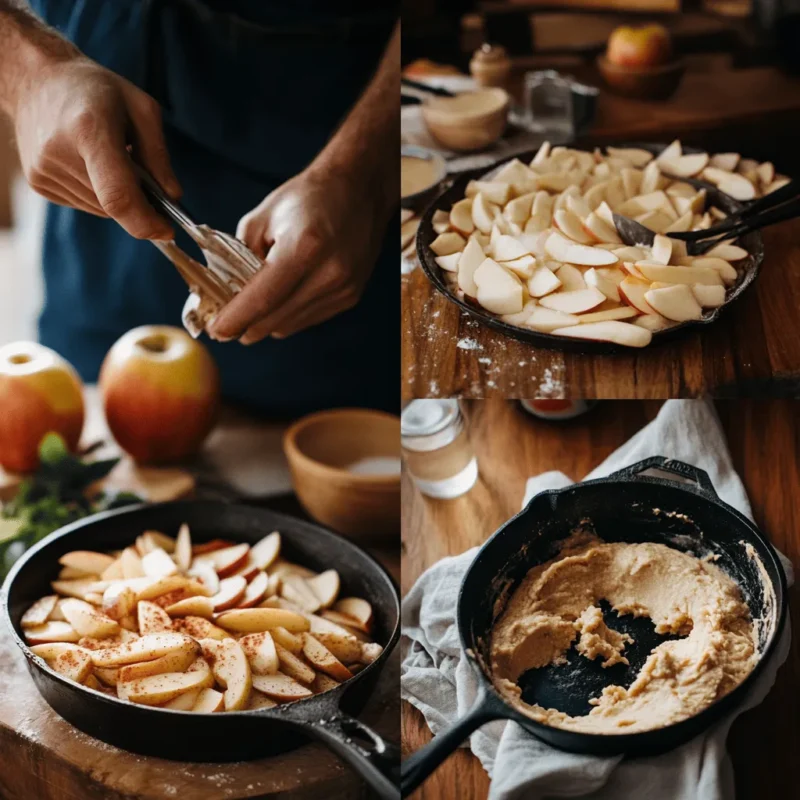 Step-by-step preparation of spiced apple skillet cobbler