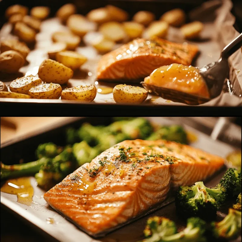Step-by-step preparation of lemon butter salmon with roasted vegetables