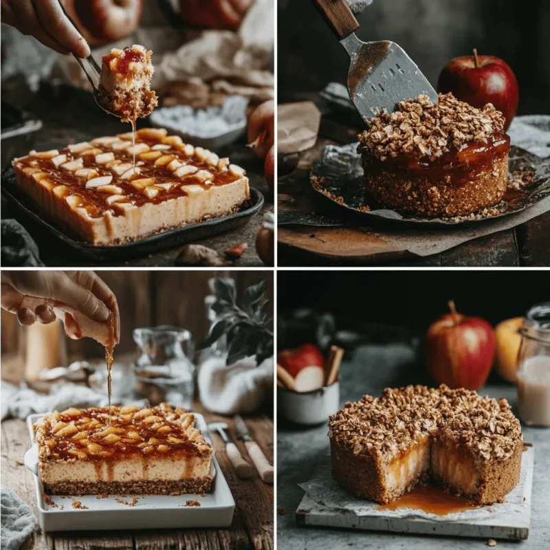 Steps for making bars and baked desserts including pumpkin cheesecake and apple crisp