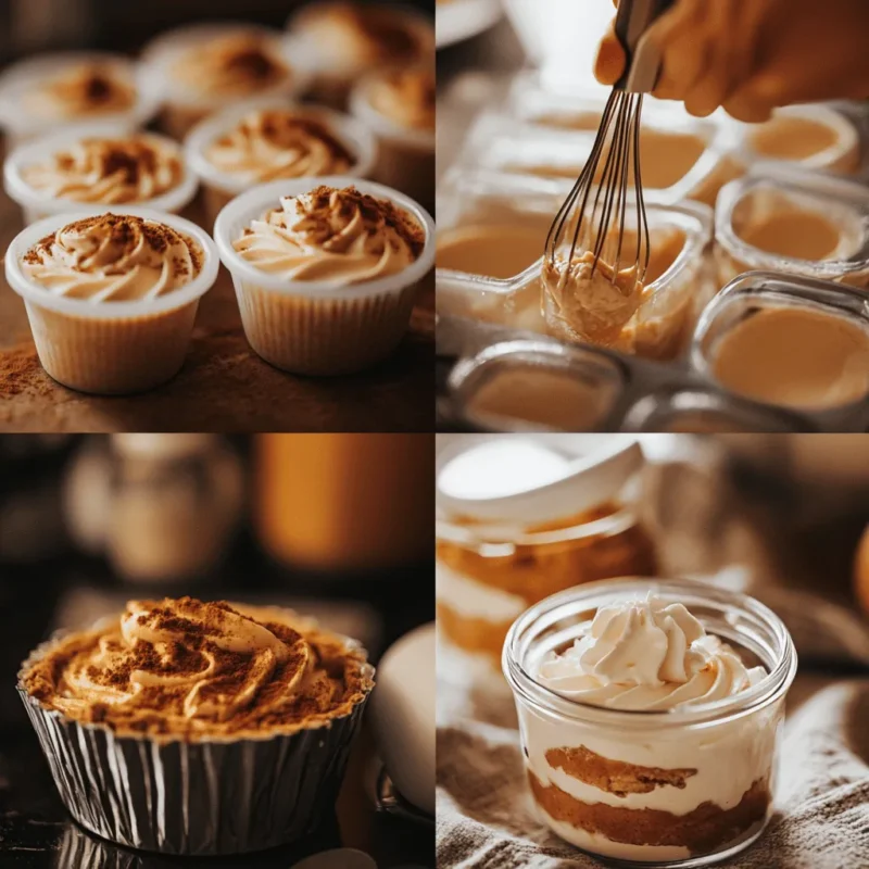 Custards and creamy cup desserts like tiramisu and pumpkin mousse in progress