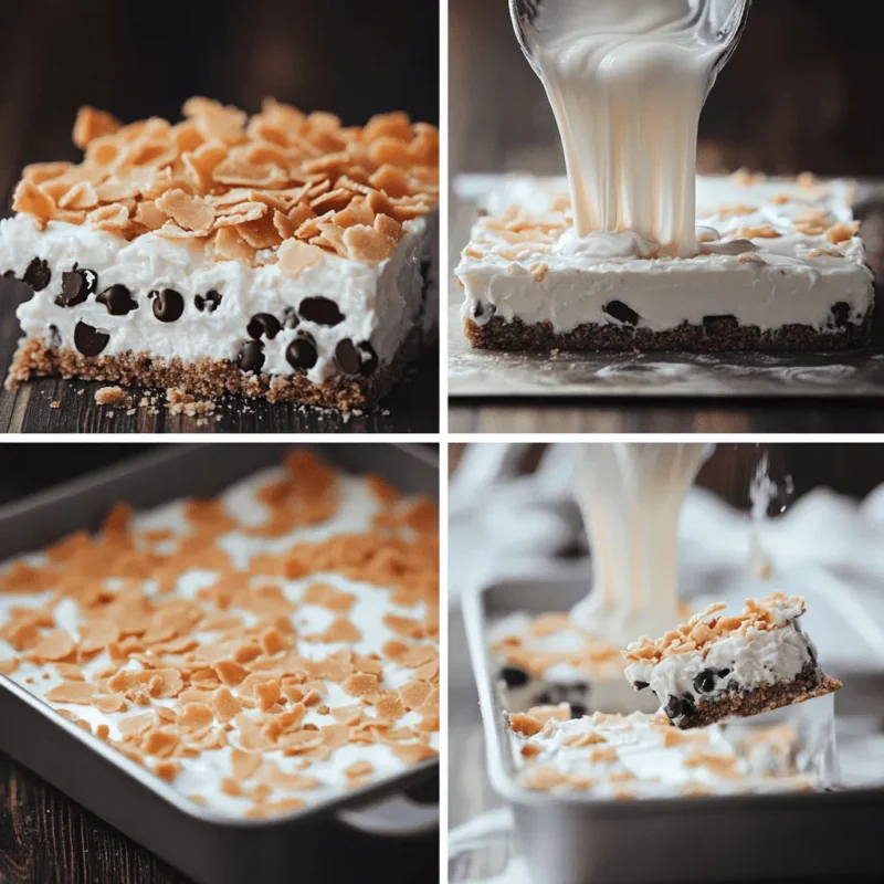 Step-by-step guide to making Yum Yum Bars from crust to slicing.