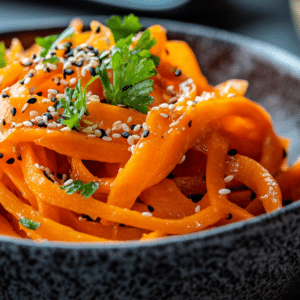 Carrot ribbon salad with sesame carrot ribbon salad dressing