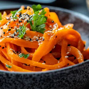 Carrot ribbon salad with sesame carrot ribbon salad dressing