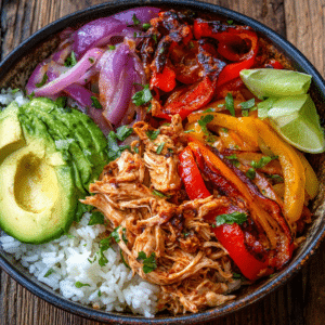 Chicken Fajita Bowl with Rotisserie Chicken and Peppers