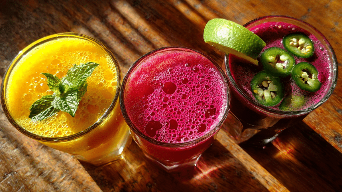 ginger-beet juice recipe variations in glasses