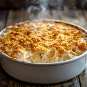 freshly baked Neiman Marcus Chicken Bake with golden Ritz topping