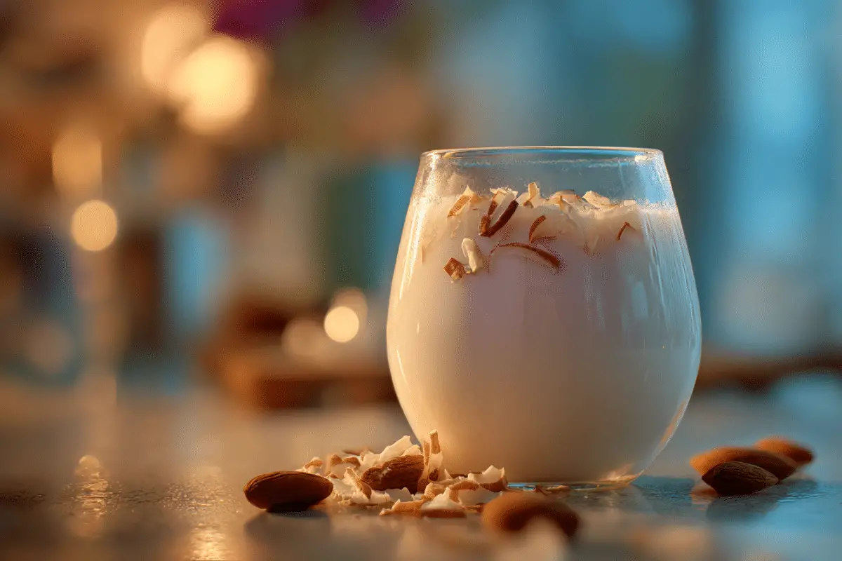 Silk Coconut Milk in a glass with real coconut